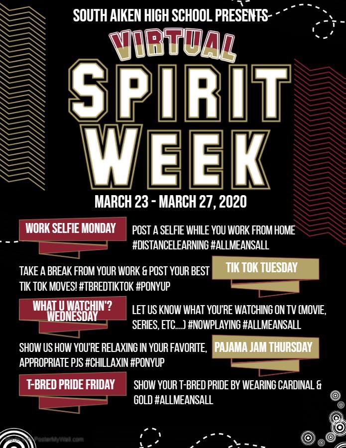We may not be able to be together in person, but we can still have a little fun and show our T-Bred pride! Join us for #SAHSVirtualSpiritWeek next week, March 23-27. Tag us in your photos and use the day's hashtags! #AllMeansAll