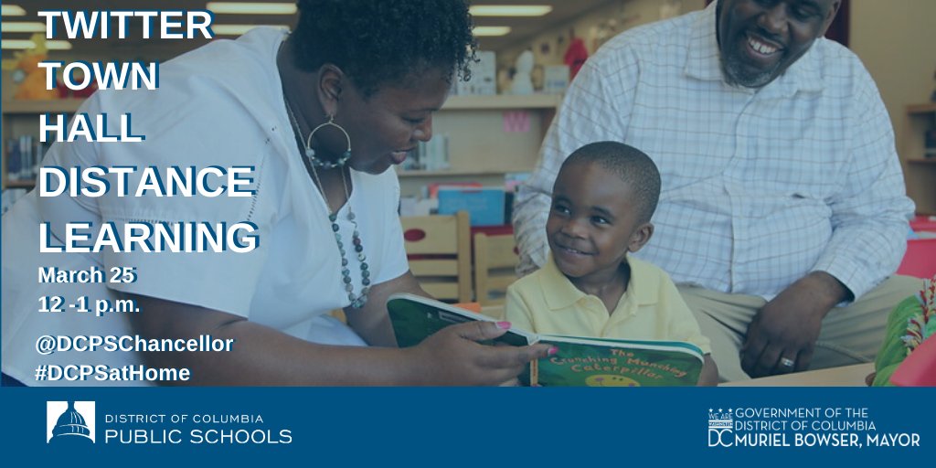 We want to make sure students and families feel supported while learning take place at home.    

On March 25 from 12-1 p.m. <a href="/DCPSChancellor/">Chancellor Ferebee</a> will host a Twitter Town Hall and answer your distance learning questions. Submit your questions using #DCPSatHome.
