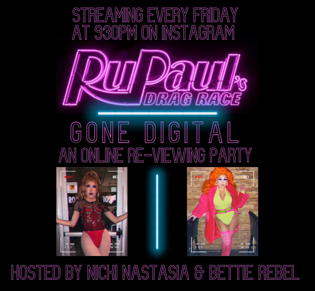 Just because we can’t be at <a href="/93KingBar/">The King</a> doesn’t meant we aren’t still going to have our viewing party! Tune into Instagram live tonight with me &amp; my sis @BettiexRebel for #DragRaceGoneDigital! You’ll get our unfiltered opinion on all the looks &amp; all the drama! 👑 9:30PM TONIGHT!