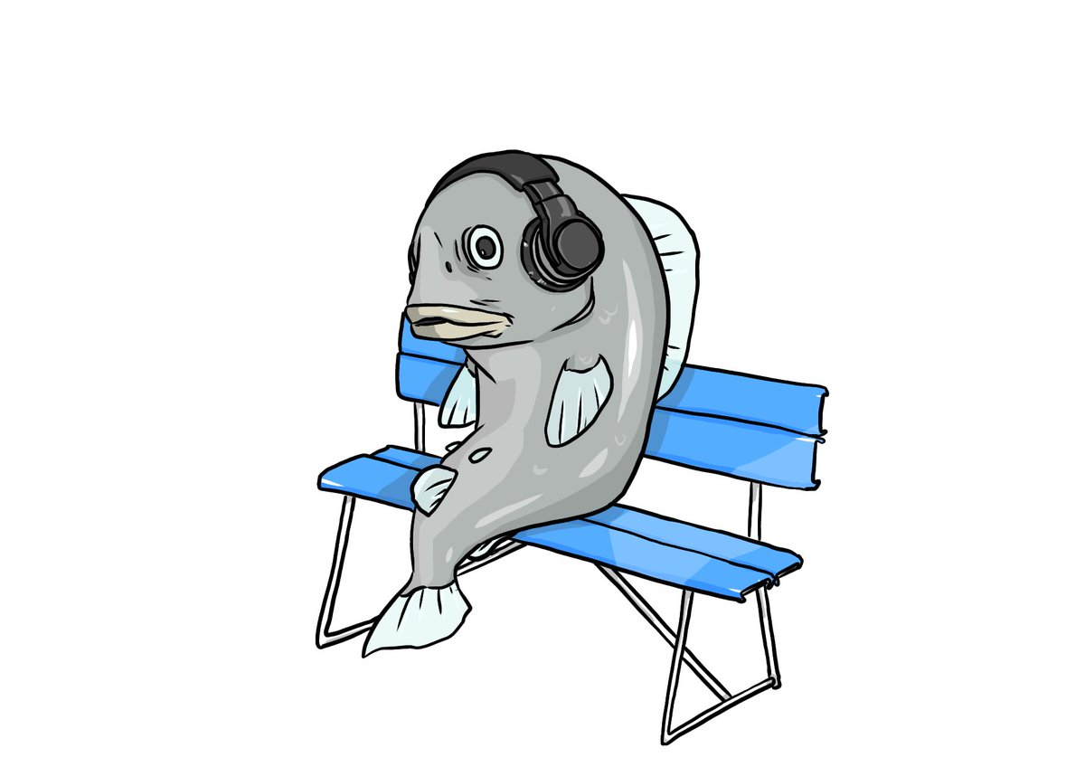 Maaakooo0816 魚がヘッドホンで音楽聞いてる タカとん イラスト 月の上放送局 のイラスト