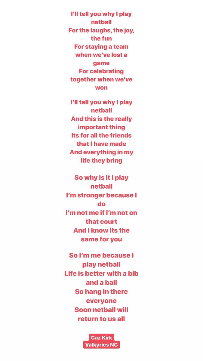 NDODerbyNotts's tweet photo. Thank you @ValkyriesNC β€οΈ
π¬ So Iβm me because I play netball,
Life is better with a bib and a ball,
So hang in there everyone,
Soon netball will return to us all...
#LetsTalkNetball https://t.co/gp531ML9nj