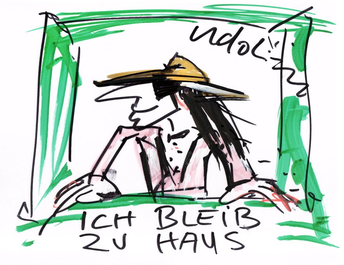 udolindenberg's tweet image. #wirbleibenzuhause ey die welt is voll am arsch und wir mittendrin..aber durchhängen is nich. unser kumpel hoffnung is noch da, u trägt uns durch die schweren zeiten. jetzt zusammenhalten. danke an alle die draußen für uns powern, u alle die solidarisch sind! ❤️euer panik-captain