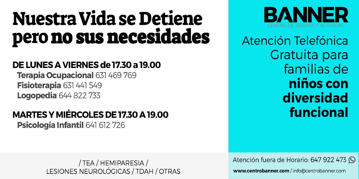 Desde el equipo del Centro Banner lanzamos una iniciativa para apoyar a todo el mundo que estos días en casa se siente un poco desorientado con esta situación que estamos viviendo. 4 líneas telefónicas de atención gratuita con profesionales especializadas