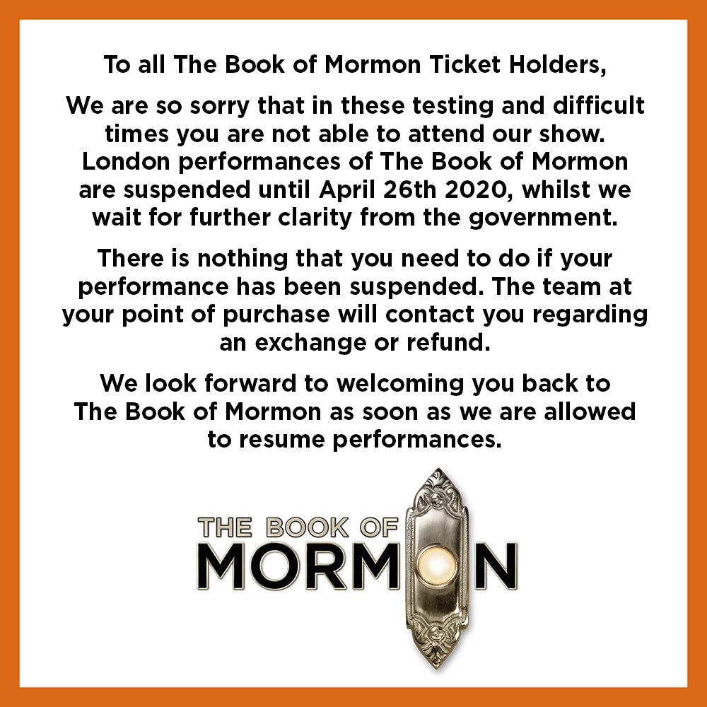 Dear Elders, it is with sadness that we inform you of a further update on our London performances.