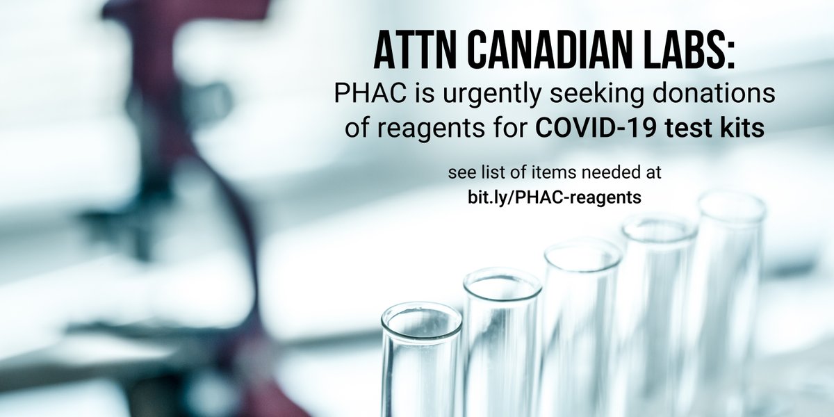heysciencesam's tweet photo. 🇨🇦 LABS: @GovCanHealth is seeking donations of reagents for COVID-19 test kits since there's a current shortage.

They particularly need stuff for RNA extractions, but please check the full list and donate whatever you can: https://t.co/CryawXZ2NK https://t.co/DAEvfYeS7h
