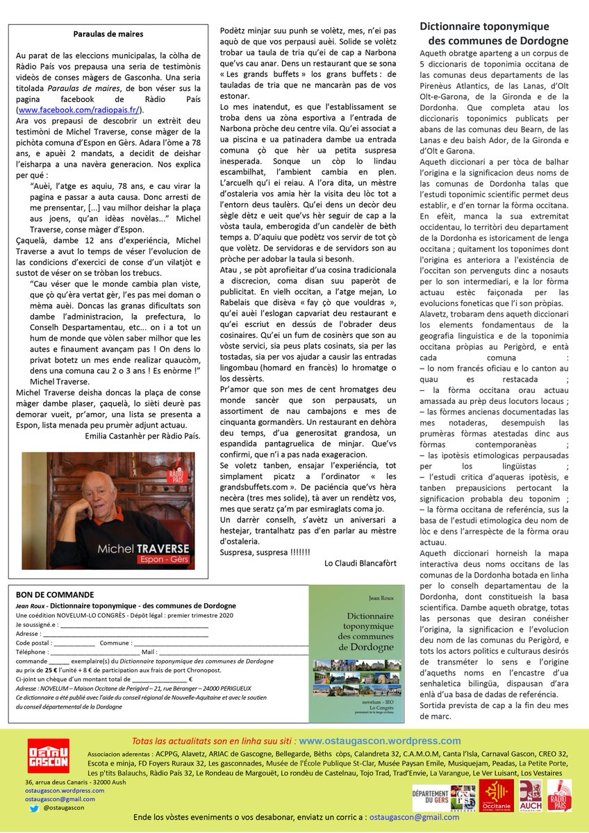 La noveletra deu 20 de març de 2020 es arribada ! (link: ostaugascon.wordpress.com) ostaugascon.wordpress.com    #OstauGascon #Gèrs #Gasconha #Gascon #Occitània #Occitan