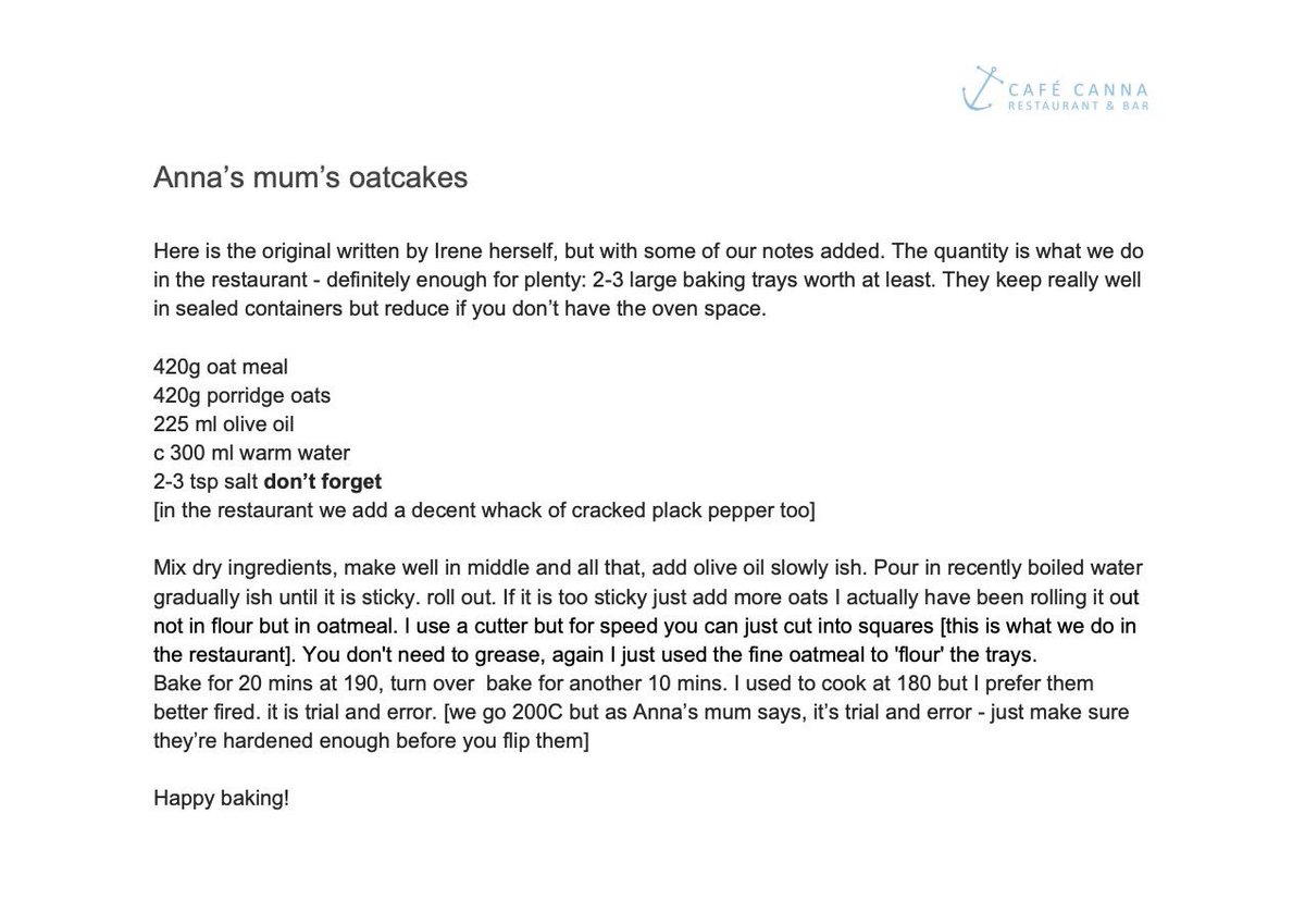 Cafe_Canna's tweet photo. Now opening in your kitchen only for a while.Sadly therefore, we're going to delay our official opening until May minimum. Until then, here's our often requested oatcake recipe for you to try at home - healthy and versatile like we all need to be right now. Credit Irene Munro https://t.co/EltLSB3lHk