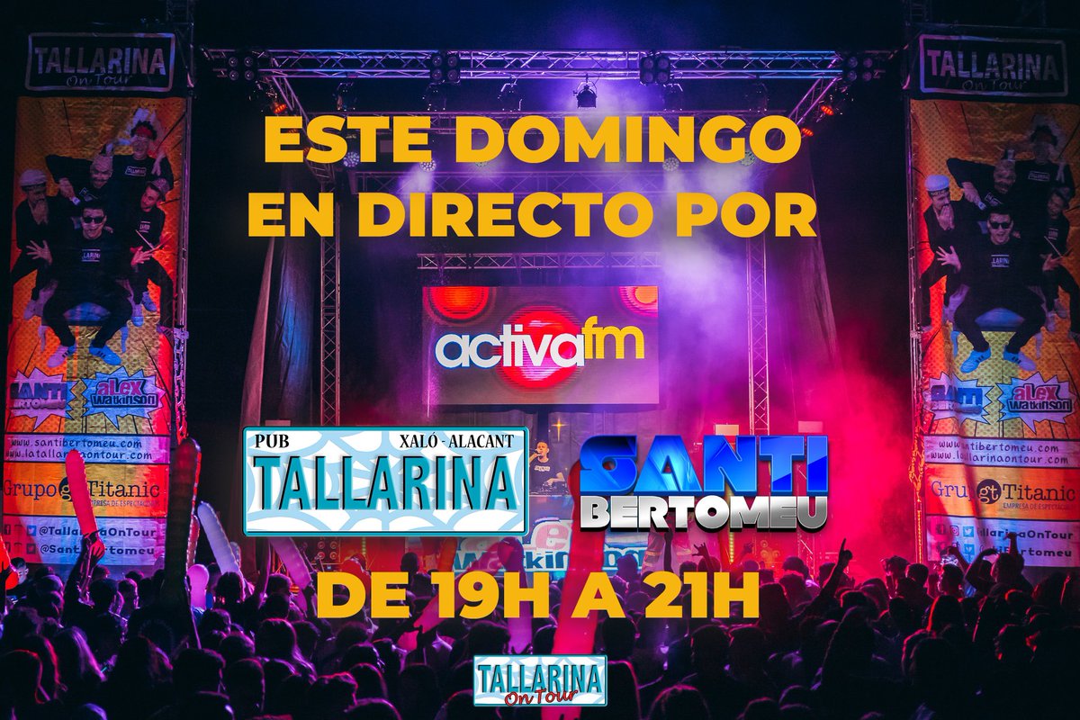 ¿Ganas de On Tour?? pues este domingo en directo por @ActivaFM_ de 19h a 21h, estará <a href="/SantiBertomeu/">Santi Bertomeu</a>  repartiendo la esencia <a href="/CanTallarina/">CanTallarina</a> , Nos acompañas? #YoMeQuedoEnCasa