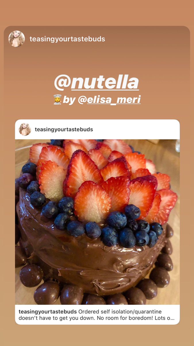 ElisaMeri's tweet photo. Ordered self isolation/quarantine doesn’t have to get you down. No room for boredom! Lots of room for yummy @nutella recipes to try! #nutella #chickthatcooks #cake #desserts #almondcake #nutellafrosting https://t.co/enmXICVAdM