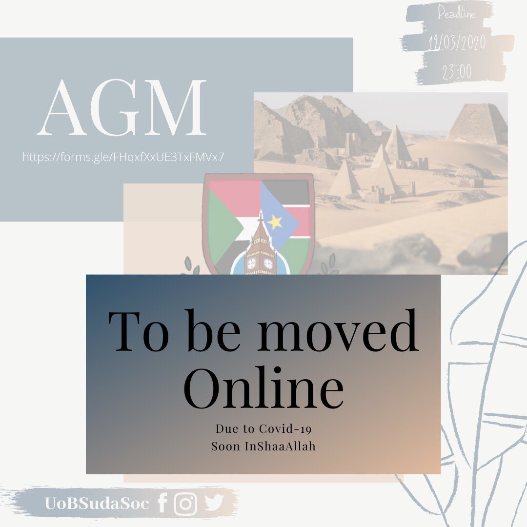 Due to COVID-19, AGM is cancelled. 

We are looking into holding a virtual one InShaaAllah. 
If you do wish to join, the online application is still open and we will contact you soon. 

Please stay safe and follow the NHS instructions.