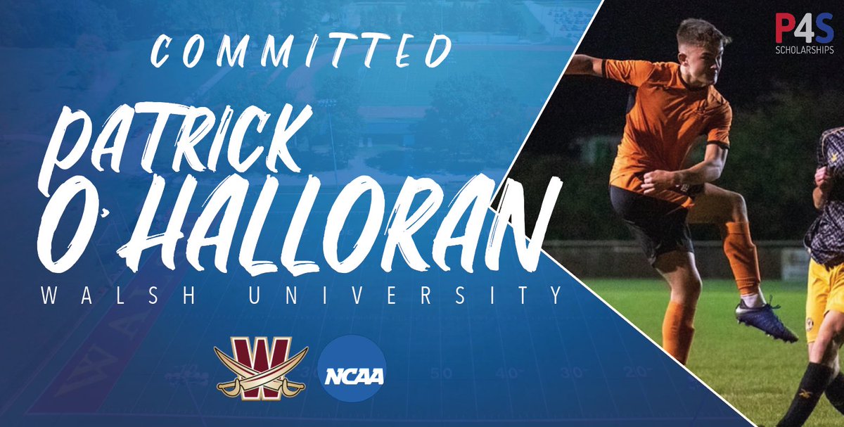 PASS4soccer's tweet photo. COMMITTED | We’re delighted for client @patrick_ohall, who has committed to @WalshUniversity in #NorthCanton, #Ohio. The @BTC_Coll student and @OfficialBTFC84 forward will play for @WalshCavaliers from Fall 2020 🇺🇸⚽️ #Soccer #Scholarships #Education #Walsh #University #USA https://t.co/HjajijP6Af