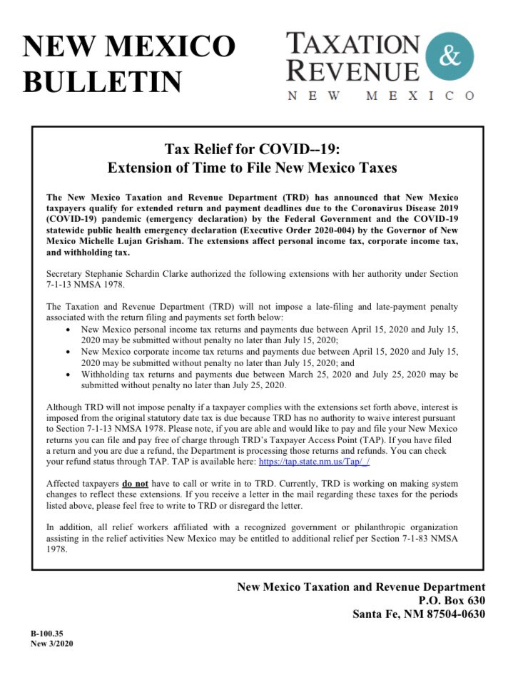 Stephanie Schardin Clarke on Twitter "Deadlines to file/pay New Mexico