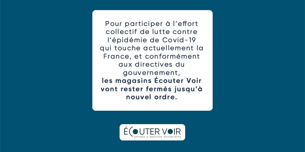 EcouterVoir's tweet photo. Votre #santé est depuis toujours notre priorité.
C’est pourquoi, nos magasins sont à présent fermés.
Pendant cette période, nous restons à votre écoute sur https://t.co/vNoKP8PoYV et au 04 66 27 98 70.
Prenez soin de vous et de vos proches.
#RestezChezVous https://t.co/xLiesqtaVz