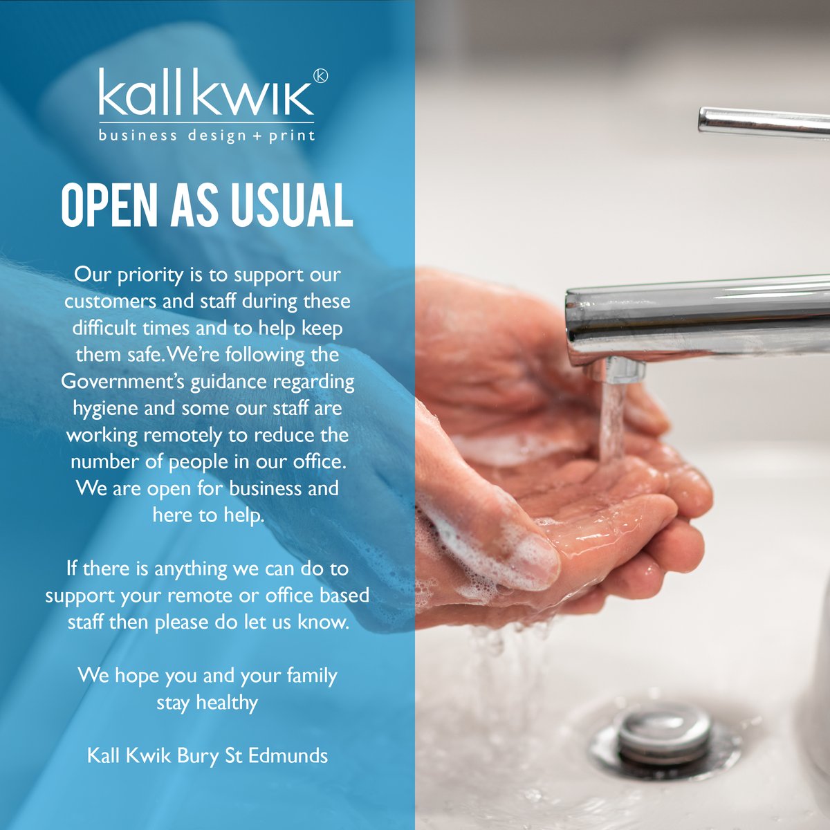 We're committed to doing all we can to support you and your business during this challenging time.

If you or your staff need any assistance with your print, graphic design or websites, please do get in touch on 01284 752266.

We're here to help.