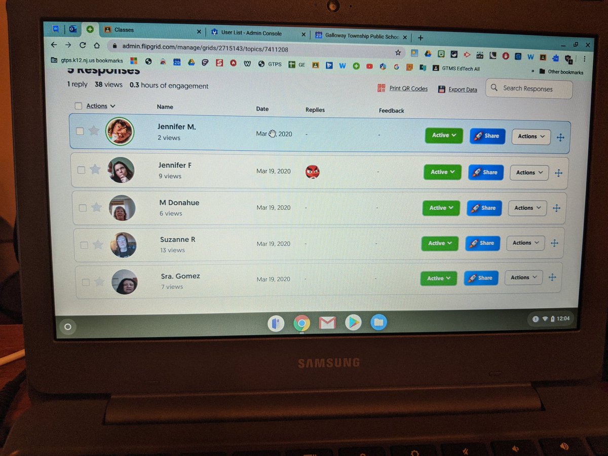 The_Tech_Lady's tweet photo. Supporting @GTMS_Respect staff this week through email, phone calls #GoogleMeet @Flipgrid. #GTMSStrong #GTMSEdtech One day at a time! #remotelearning #edutech #njed https://t.co/LmTamdDLIC