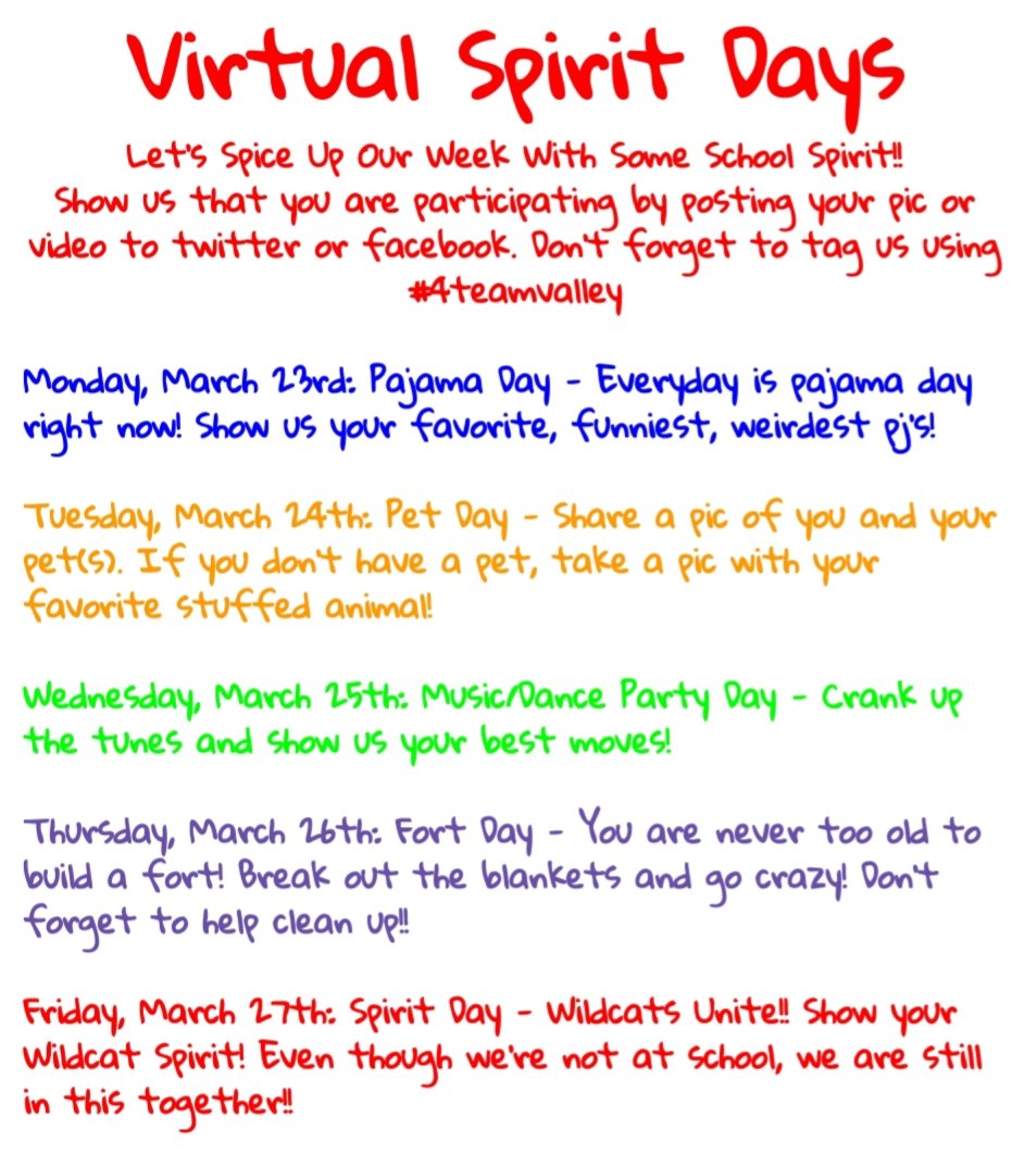 Rhinehart3rd's tweet photo. SpiritDays!! #4teamvalley #TogetherAtHome #distancelearning #SocialDistancing #srvstillearns https://t.co/D2hYjhbjxq