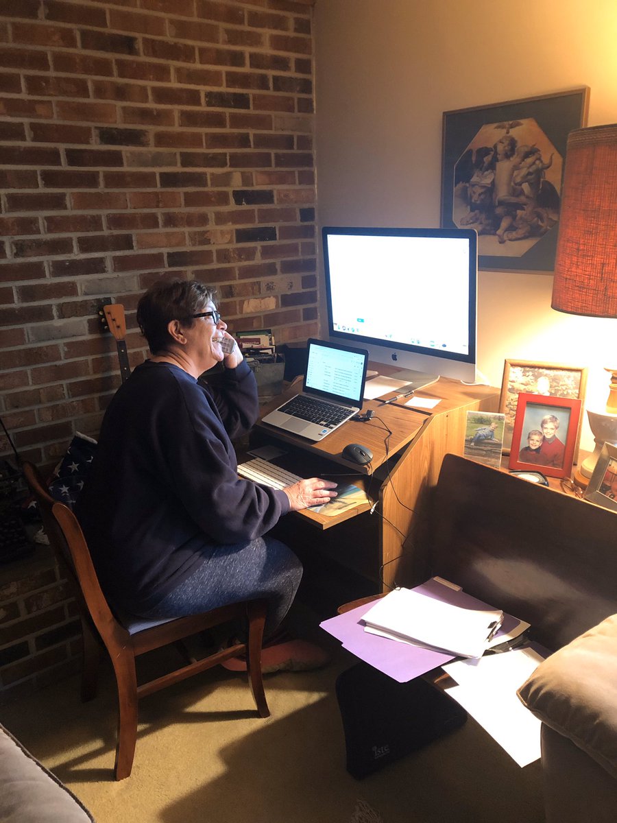 StEugenePrimos's tweet photo. Mrs. Thompson working at home. #sesvirtualprincipal @AOPS_Schools @aoptech @DianaRThompson https://t.co/QtmilhcZQX