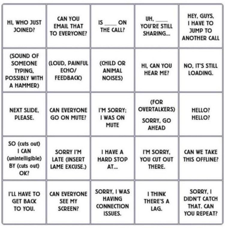 Conference Call Bingo. #HomeOffice