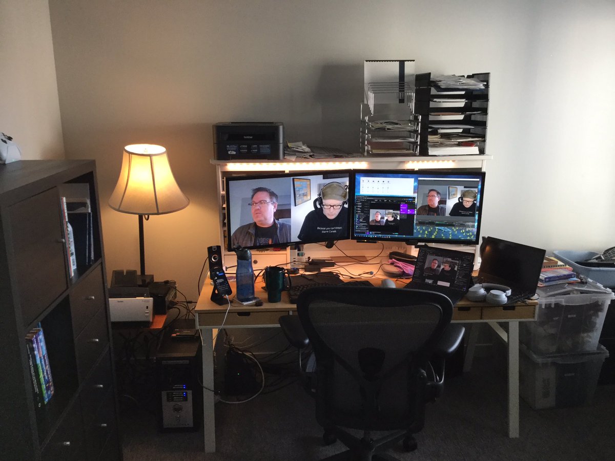 jshoq's tweet photo. Talking about the setup we have for our work at home environment on @PatchAndSwitch. Here is my setup showing off the quarantined production of the #PatchAndSwitch show... Glad I invested in a proper chair before this started. #InvestInYourself https://t.co/ZJxf0kBFiF