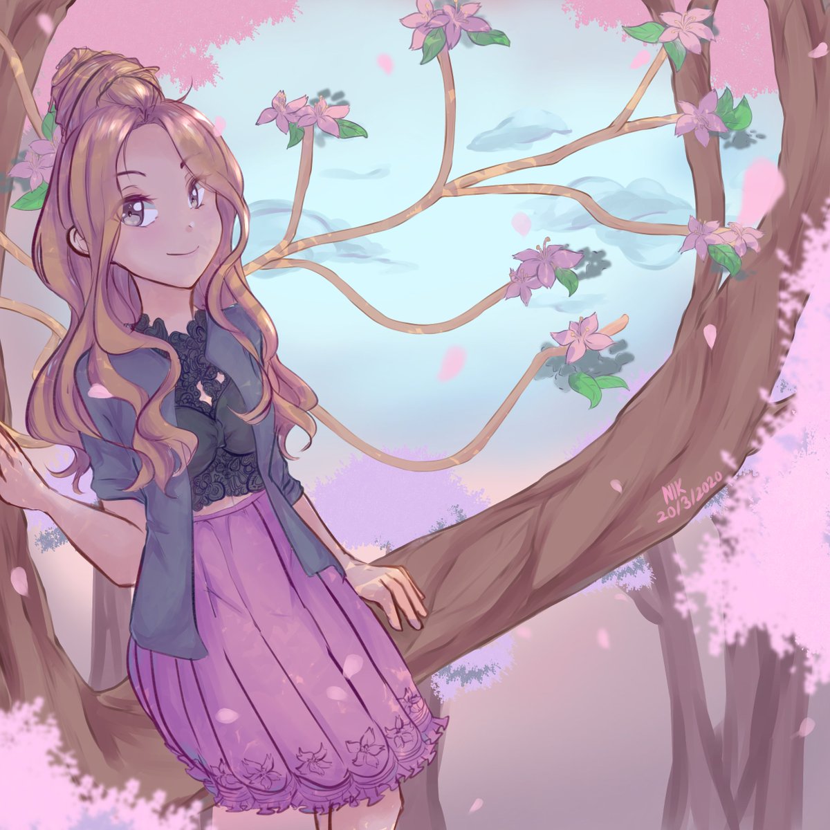 Nik On Twitter I Saw Her Outfit On Roblox And It Looked Cute So I Drew Beeismrblx Chilling On The Branches Of A Cherry Blossom Tree Https T Co I4vx727xm7 - cherry blossom roblox