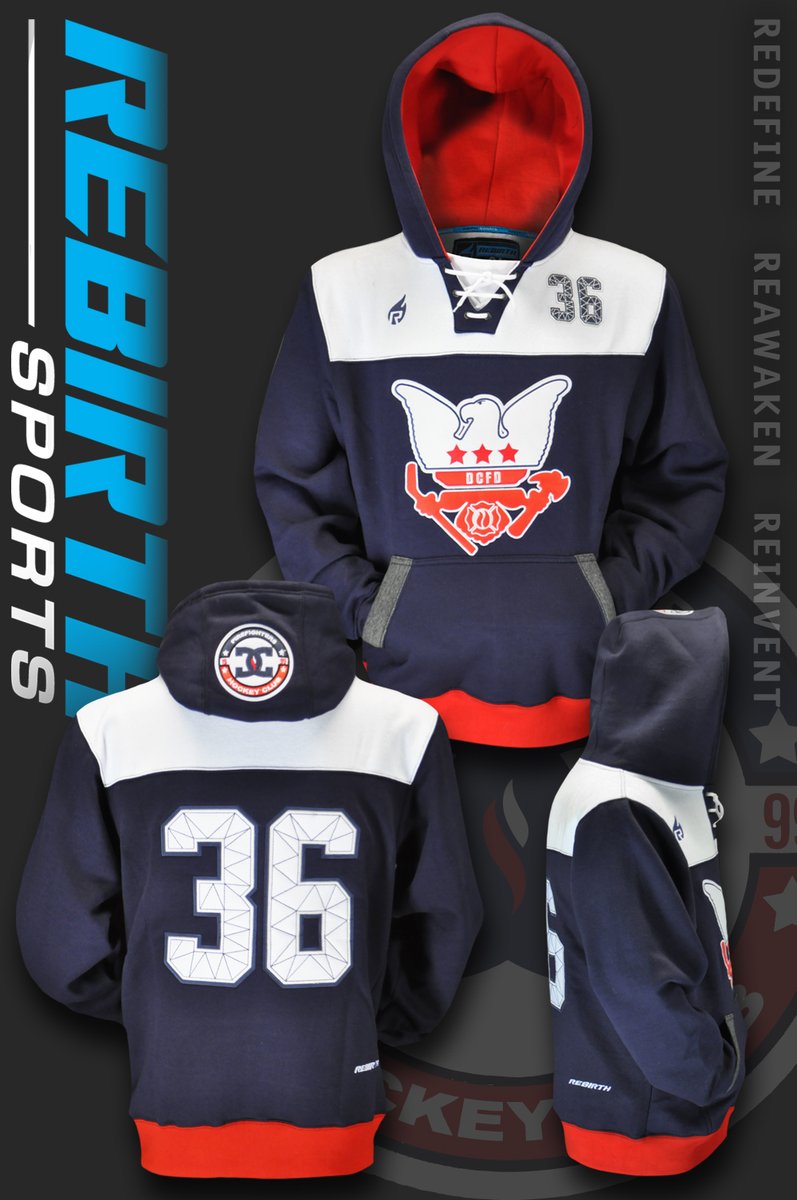RebirthSports's tweet photo. OFFICIAL #UNVEIL! The great people from @dcfirehockey went with ALL-NEW #custom full stitched #hoodies for 2020! We want to thank them for their ongoing support and these turned out great! #ThankYou #GiveBack @UniWatch #customstitched https://t.co/g9RPsv75Lq