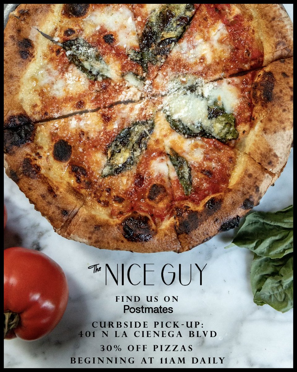 Stay in, we still got you. | Order exclusively with <a href="/Postmates/">Postmates</a>, beginning at 11am and enjoy curbside pickup or FREE delivery. To top it off we’re offering 30% off all pizzas. #TheNiceGuy