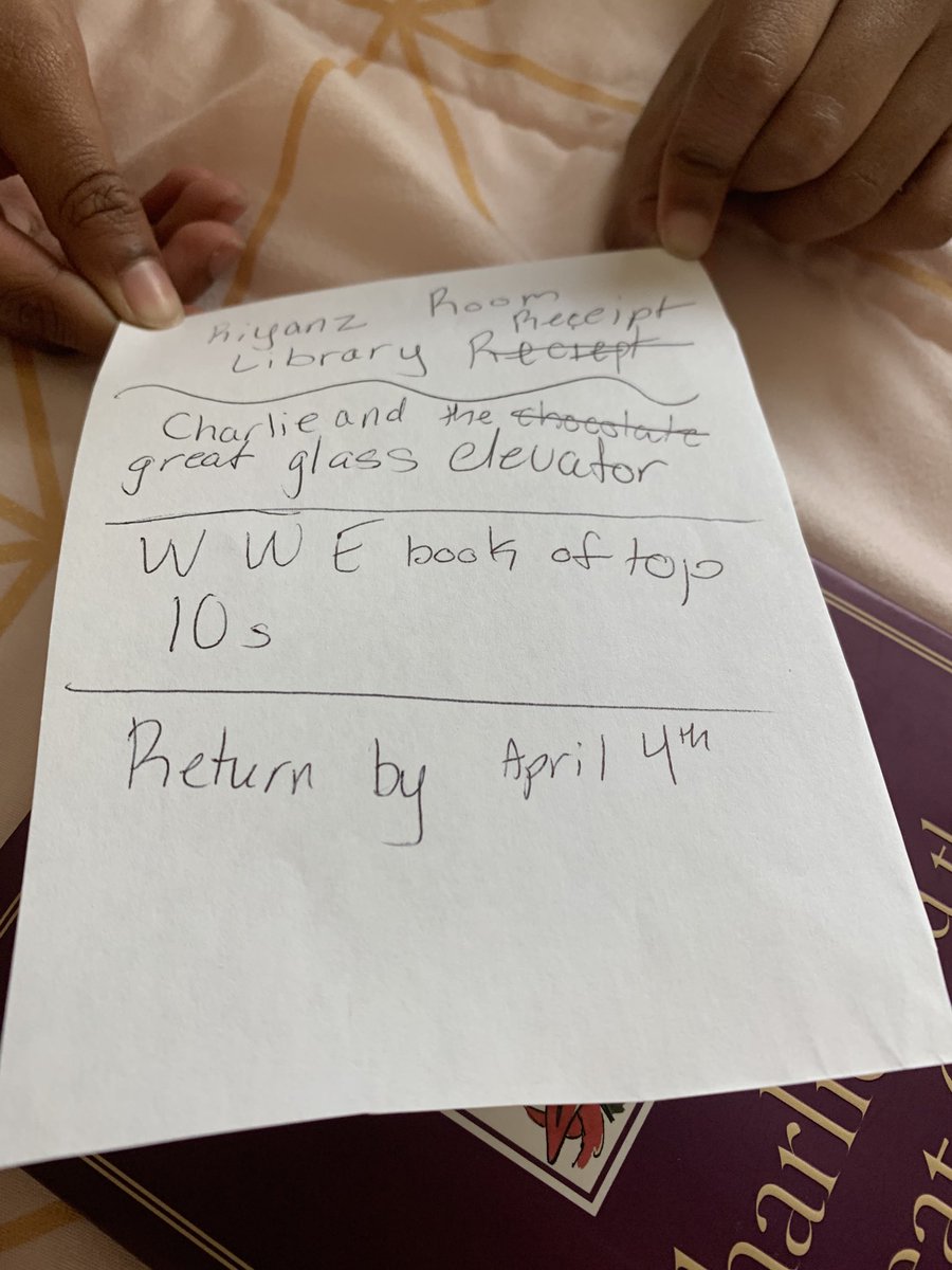 iCoachEXED's tweet photo. The girl cherishes her book collection so I was a little shocked when she let this guy check out 2 books, but not surprised that she generated a receipt. #5thGradeRiy #2ndGradeSean #StevieWonders ⁦@roald_dahl⁩ https://t.co/Pl5Tu0kWRm