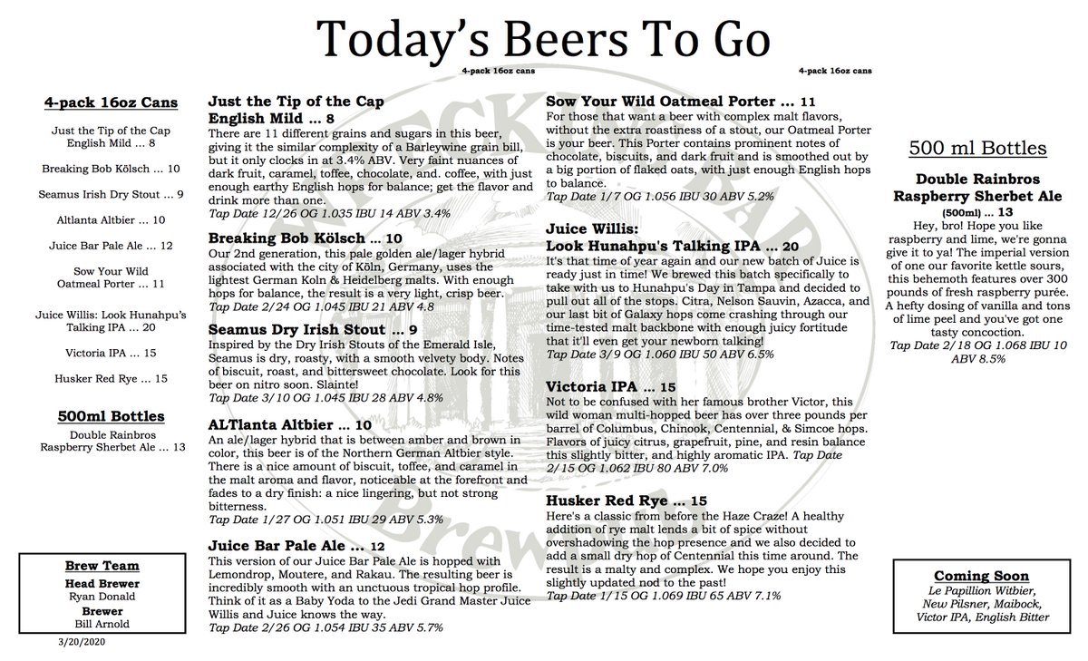 Here are today's beer and food offerings! Call 404-221-2600 by 7 p.m. to place your order.