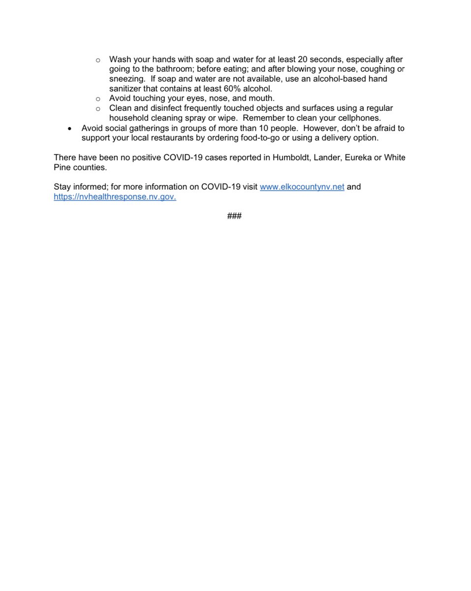 ElkoFire's tweet image. Here is the latest press release from Elko County regarding the second positive COVID-19 case.