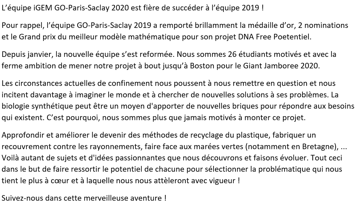 Igem Go Paris Saclay On Twitter Go Paris Saclay Is Back