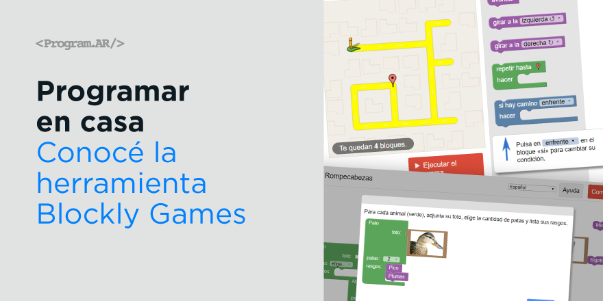 Programar2020's tweet photo. ¿Sabías que armando un rompecabezas en #BlocklyGames los chicos y las chicas aprenden a trabajar con bloques? Descubrí en los diferentes desafíos que hay bloques para repetir y agrupar acciones, y para tomar decisiones. ¡Vamos a #ProgramarEnCasa!: https://t.co/Sgs1ojreqQ https://t.co/FvZCC2RWuf