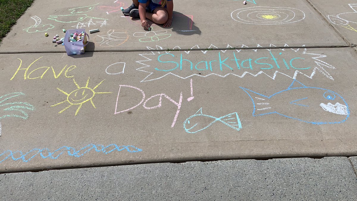 koppenhofert's tweet photo. Sidewalk chalk messages for the day 🦈🦈🦈 @SCESsharksPE @TheSharksArt @gritzm @SCESsharks https://t.co/eNFCpKuvi7