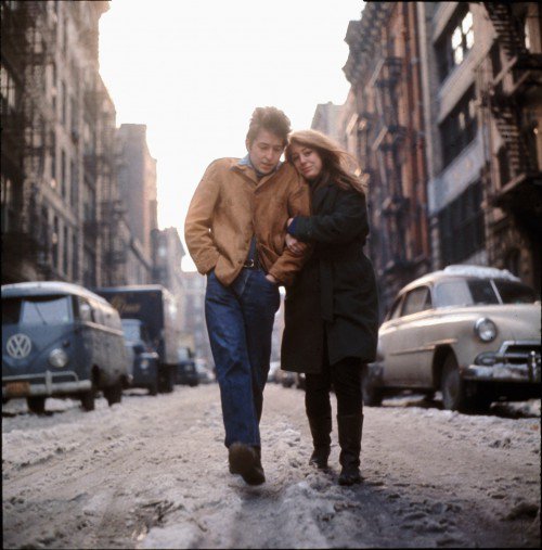 I wonder if Jean Marquis knew Don Hunstein's famous shot of Bob Dylan & Suze Rotolo, used on the cover of The Freewheelin' Bob Dylan (released in May 1963).Or Roy Schatt's portrait of James Dean walking down 68th Street in New York, from back in 1954.