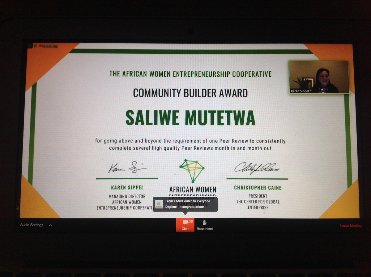 HannahSaliwe's tweet photo. Two awards... Yay!!! #CommunityBuilderAward #CommitmentAward @WeAreAWEC @talia_wn #Cohort2Graduation #Grace https://t.co/ULhqtHINcr