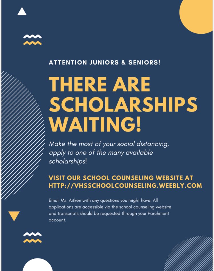 Attention Juniors and Seniors! Make the most of your social distancing, apply to one (or more) of the many available Scholarships! See our flyer for more information!