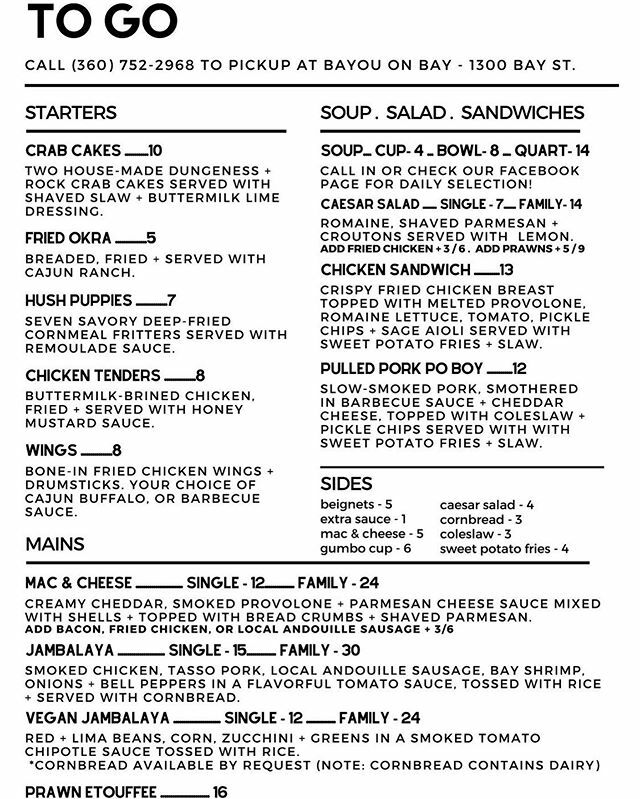 Needless to say it's been a rocky week for our bars and restaurants, but Bayou is back! We'll be open and serving our new to go menu Fridays, Saturdays and Sundays from 11:30am to 8:00pm. As we navigate this shutdown these hours may change, so check back… ift.tt/3bb6rJB