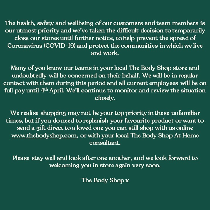 TheBodyShopUK's tweet photo. A message from The Body Shop UK 💚 https://t.co/GDNvJxRRVt