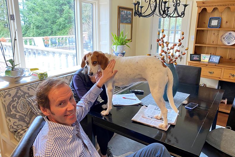 Garlandgoeswest's tweet photo. After we sent out the article on quarantine quarters, a few more #RIAs sent in their new setups at home. @rchusker has more pets than me! Thanks to Shirl Penney of @DynastyFP, @Askdbroot and @CarsonGroupLLC!

Keep sending @CitywireUSA your photos: 

https://t.co/szjDI4bZgF https://t.co/i1WsudTxWC
