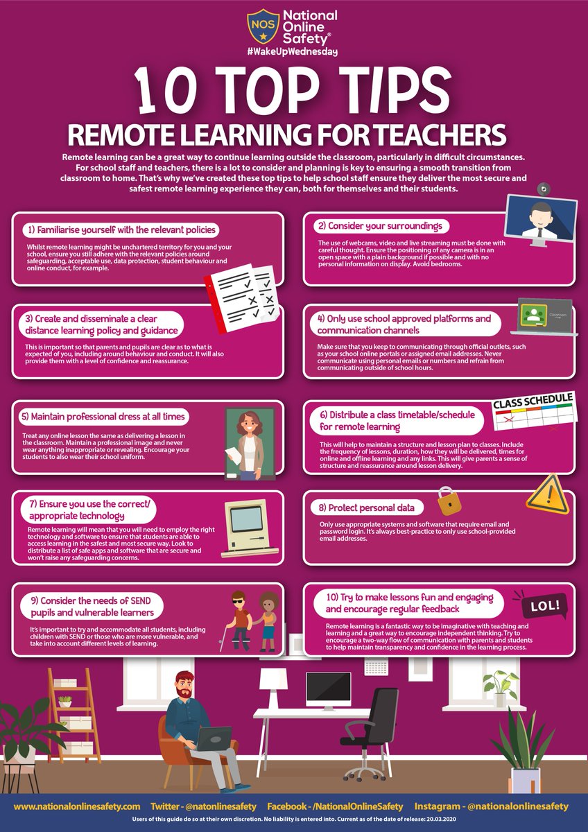 wake_up_weds's tweet photo. REMOTE LEARNING TOP TIPS💻🏡In light of today's school closures, we've produced a series of free guides to provide staff, parents &amp; pupils with tips on how to learn remotely, safely.

Pupils👉https://t.co/cD7ROVMsfB
Parents👉https://t.co/sjpGV234MG 
Staff👉https://t.co/y7aKw5GT08 https://t.co/BzgZIKC82t