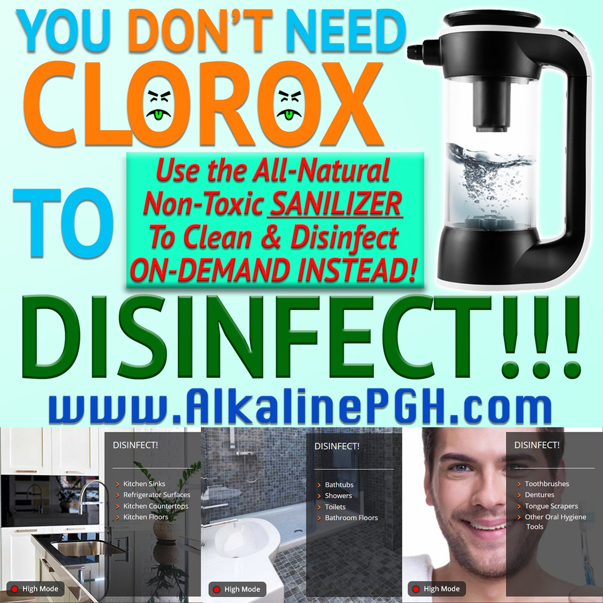 Don't depend on #toxic #clorox #wipes that are #SoldOut anyway. Make your own better #Natural #NonToxic #disinfectant at home with salt, #water, and the Sanilizer from AlkalinePGH.com KILLS 99.9% of #Germs
#GermFree #Healthy #Safe #DIY