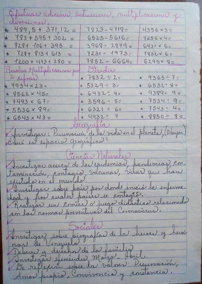 Docentes de aula y especialistas enviaron su plan de trabajo a los representantes para ser realizados junto con sus hijos. “Cuidando la salud de nuestros niños, niñas, jóvenes, maestros, maestras, madres, padres y representantes, hemos hecho de Cada Familia Una Escuela“.