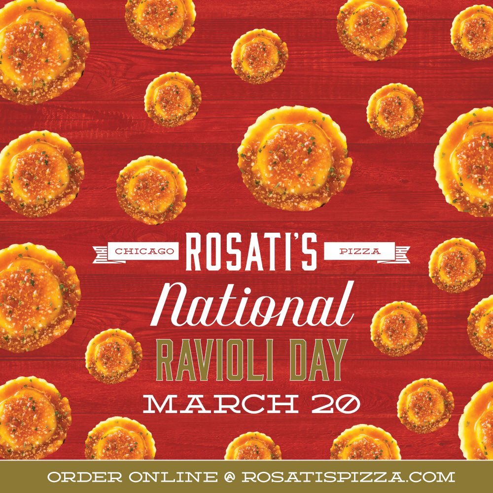 🌱Nothing says Spring like Delicious Ravioli from Rosati’s 😀 Enjoy National Ravioli day March 20, with Rosati’s Pizza! Call or click today @ Rosatispizza.com 
#rosatispizza #nationalravioliday #carryout #delivery #pizzadelivery #friyay #est1964