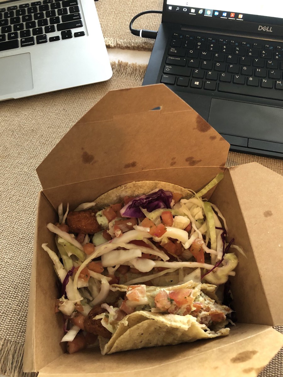 andycapener's tweet photo. Working from home is made ever so much tolerable when lunch is a healthy and delicious fish taco courtesy of ⁦@Fiftypesos⁩  Thanks Kris #SupportLocalBusinesses https://t.co/g1v6Iw7tXu