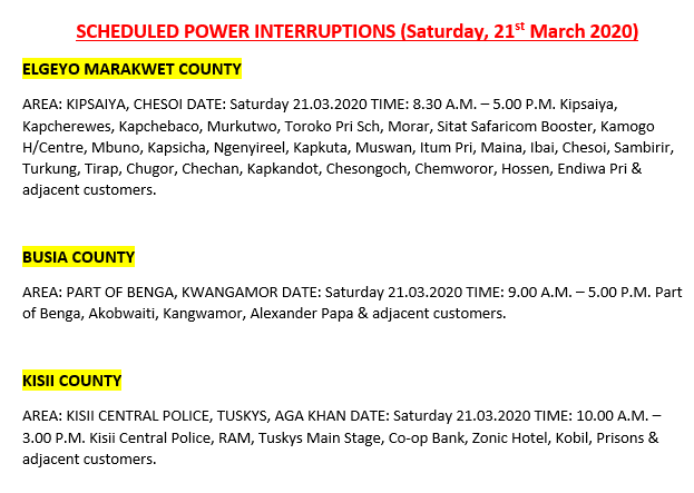 Kenya Power On Twitter Hello These Areas Will Be Affected By Planned Power Interruption Tomorrow Bt