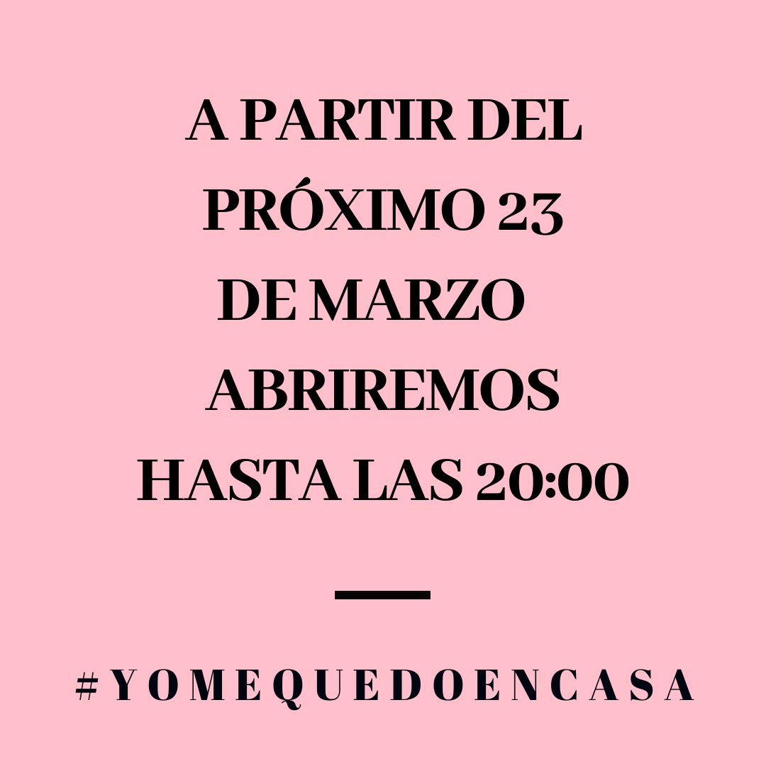***COMMMUNICANDO***

Cammmpillo reduce su horario. A partir del próximo 23 de marzo modificaremos el horario habitual de apertura de tiendas, que pasará a ser hasta las 20:00 horas.
Sal solo para lo imprescindible. Cuídate y cuida de los demás. #yomequedoencasa
