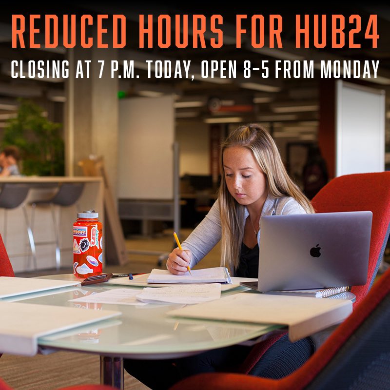 REKLibrary's tweet photo. Hub24 hours are changing!!!
Hub24 is closing Friday, 03/20 at 7 p.m. for the weekend. Starting Monday, the hours are 8 a.m. to 5 p.m.

You'll have access to 45 computers and printers with adequate social distancing.

#calpolynow #calpolycovid19 https://t.co/PeCT8zm7mW
