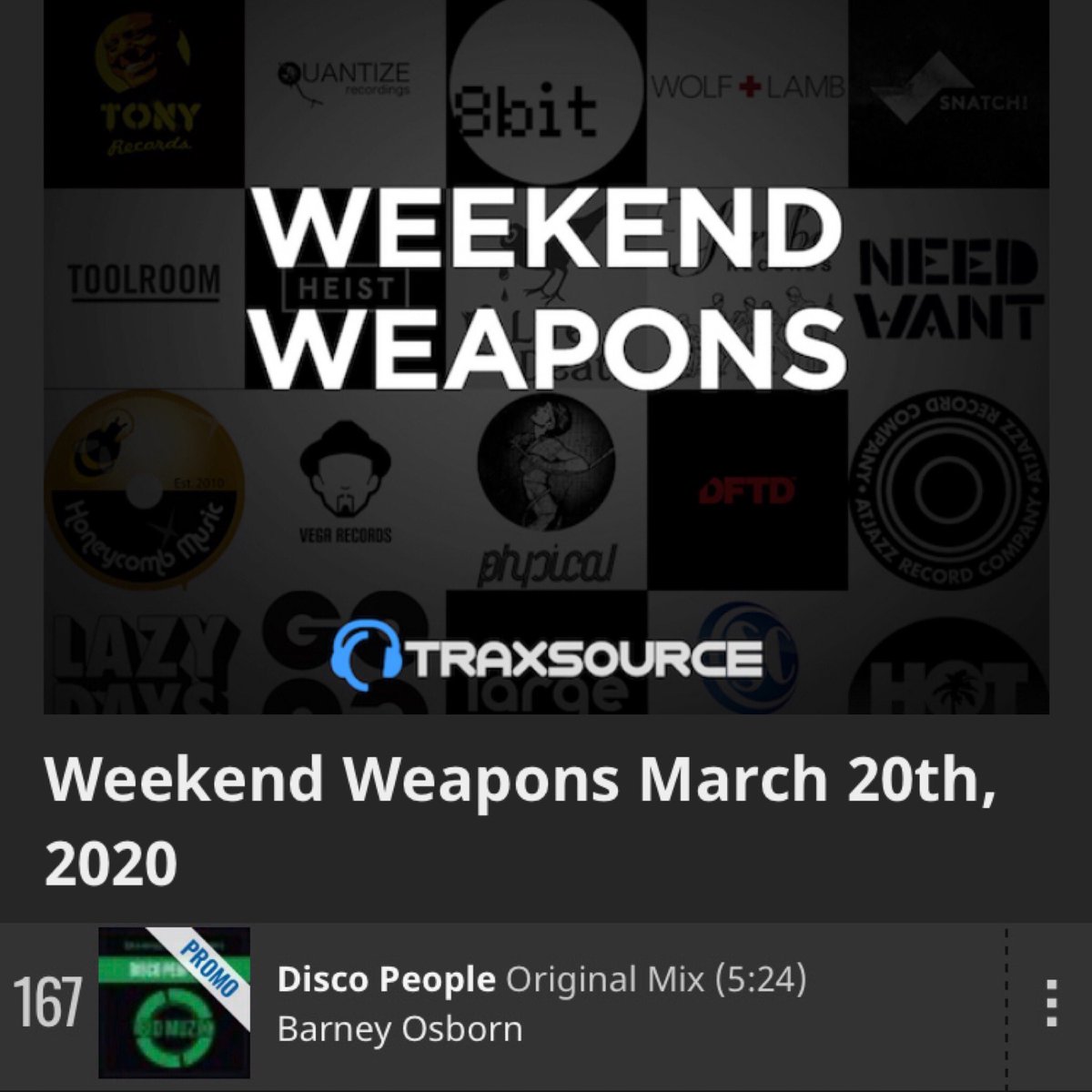 Big respect to <a href="/traxsource/">Traxsource</a> for featuring ”Disco People” in this weeks Weekend Weapon Chart! Thanks again for the support it means a lot 🙏❤️👊 <a href="/bidmuzik/">Bid Muzik</a> <a href="/seanbiddle1/">Sean Biddle</a> #housemusic #traxsource

traxsource.com/track/7207615/…