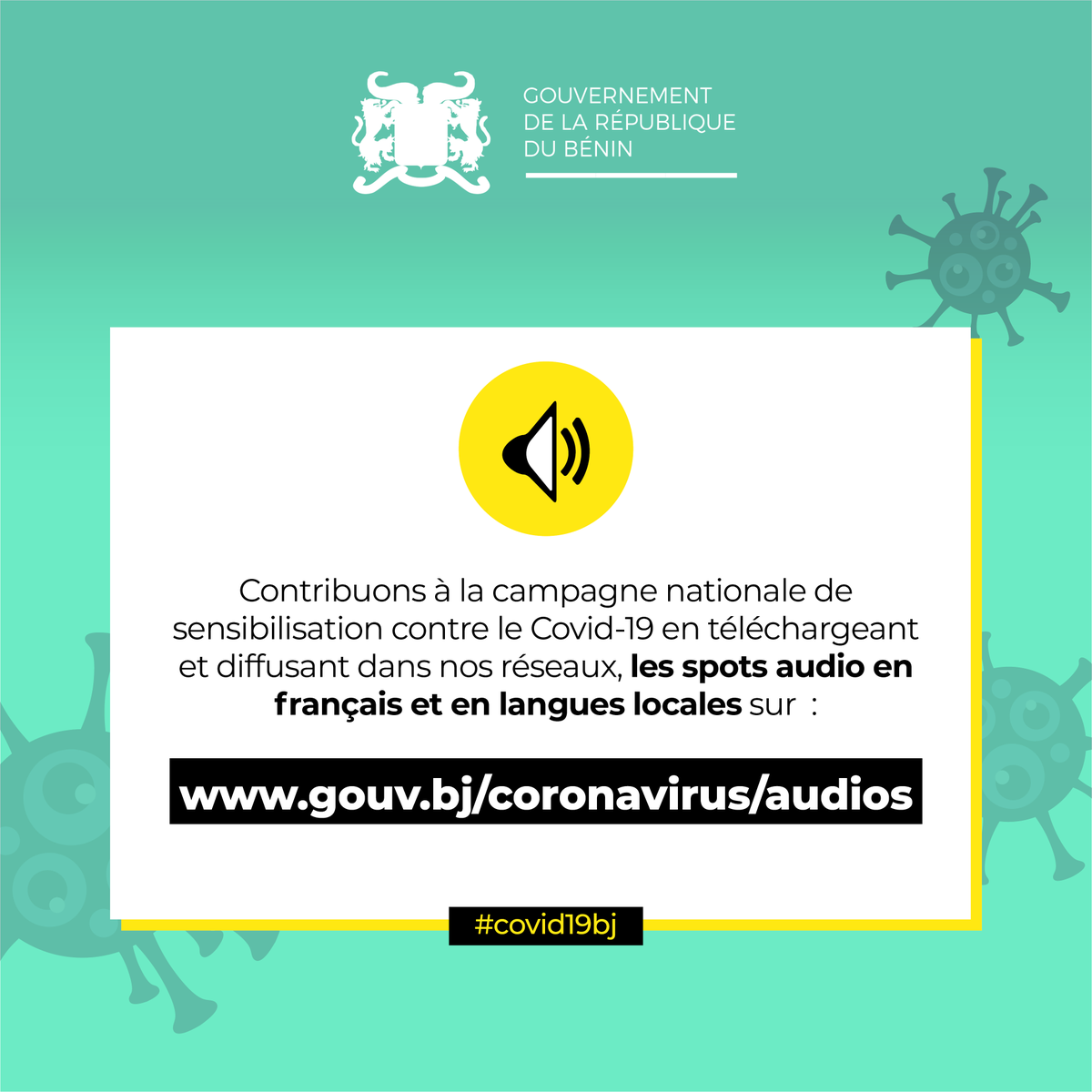gouvbenin's tweet photo. Téléchargez les spots audio en français ou en langues nationales (Fon, Goun, Yoruba, Peul, Kotafon, Holli, Dendi, Bariba, Adja , Wémè, Nago , Mokolé , Torri, Mahi,...) depuis l' adresse : https://t.co/NeOm0KwbmJ pour participer à la sensibilisation contre le #Covid19 #wasexo https://t.co/LDjUlnGV4i