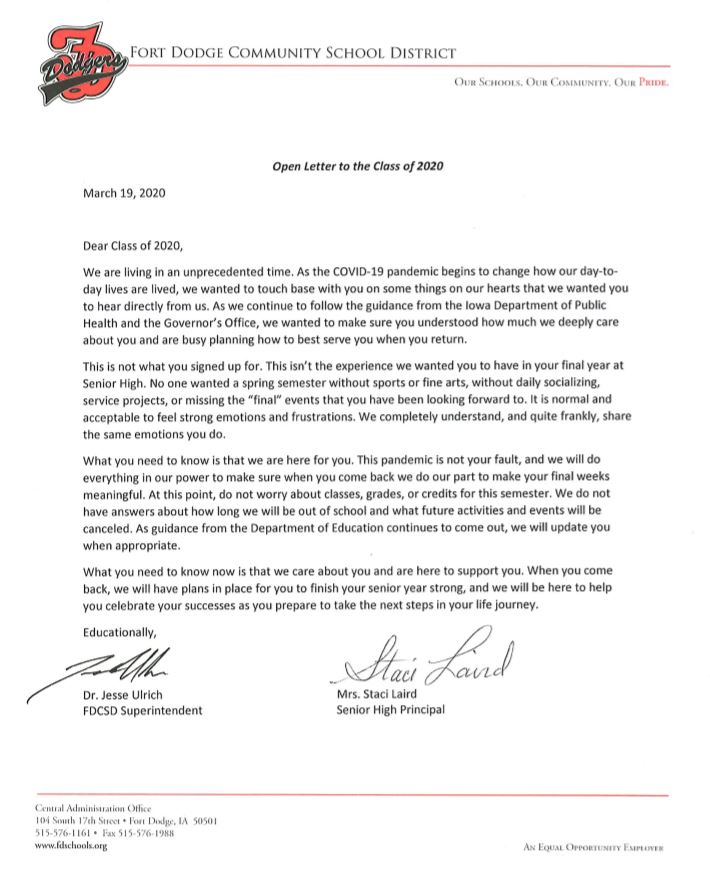 An Open Letter to Our Seniors <a href="/FDCSD/">Fort Dodge Schools</a> <a href="/FortDodgeMine/">The FD Mine</a> <a href="/stlaird3/">Staci Yenger Laird</a>