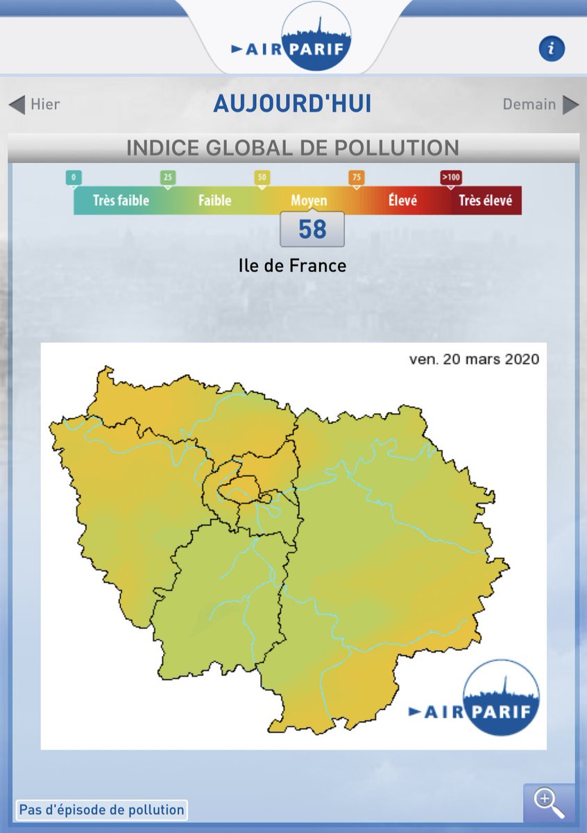 Why is #AirQuality in #Paris so bad, although the country is in #lockdown and there are no cars? #PM10 #COVID19france <a href="/Airparif/">Airparif</a>